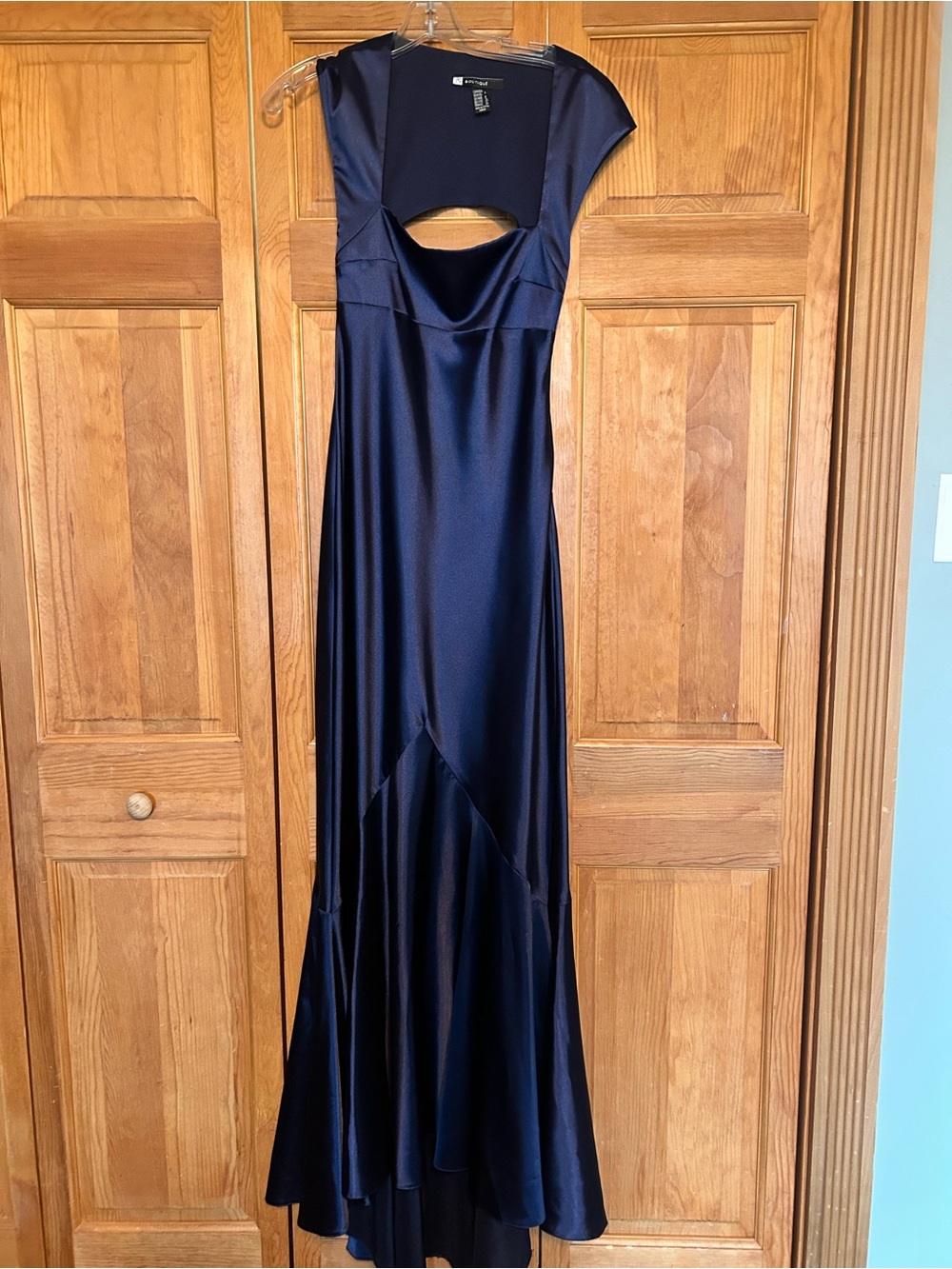 JS Boutique Navy Satin Prom Dress with Cutout